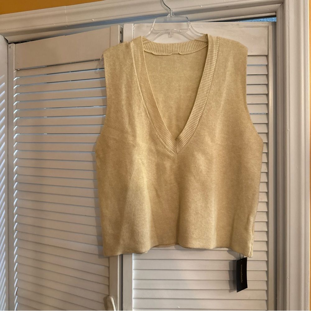Women's Cream V-Neck Sweater Vest